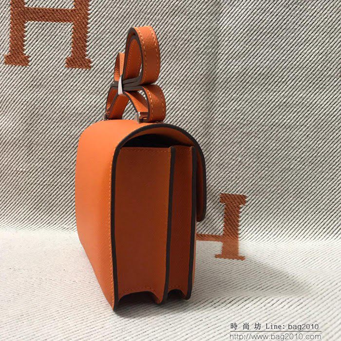 HERMES愛馬仕 H空姐包 進口原廠EP皮 頂級蜜蠟製作 街拍必備單品 橙色金銀 單肩斜挎包  Ama1573